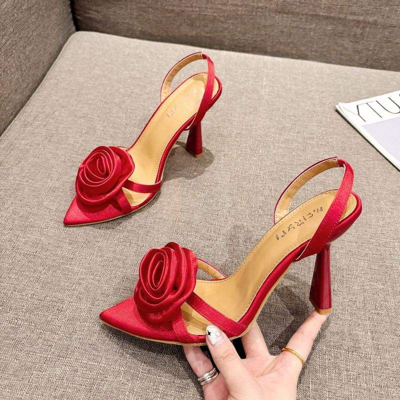 Sandale De Femme Slingback Pumps Female Shoes Open Toe Rose Flower Styles New Heels for Women