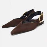 New Arrival Women's Pointed-Toe Casual Sandals Velvet Soft-Sole Ankle Strap Quality Daily Ladies Flat Heel Sandals