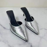 Closed Toe Sandal Trendy Color Sandale Talon Sexy Silver Heels 2024
