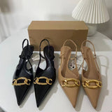 Ladies' Pointed-toe Metallic-buckle Slip-on Stiletto Heel Sandals Quality Elegant Style Women Heel Pumps