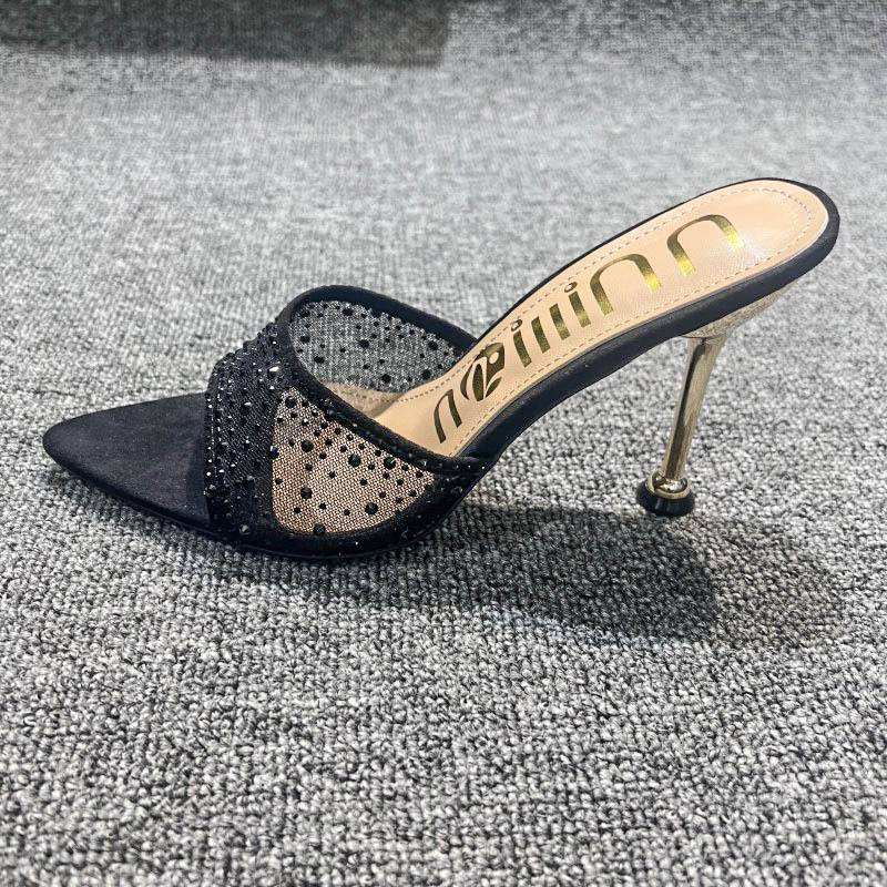 Peep Toe Mules Designer Sandalias De Tacon Mesh Fashion Slippers 2025 Summer & Spring Women Heels