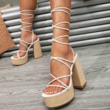 Spring Chaussure Femme Talon Compense Thick Sole Block Strappy High Sexy Platform Heels