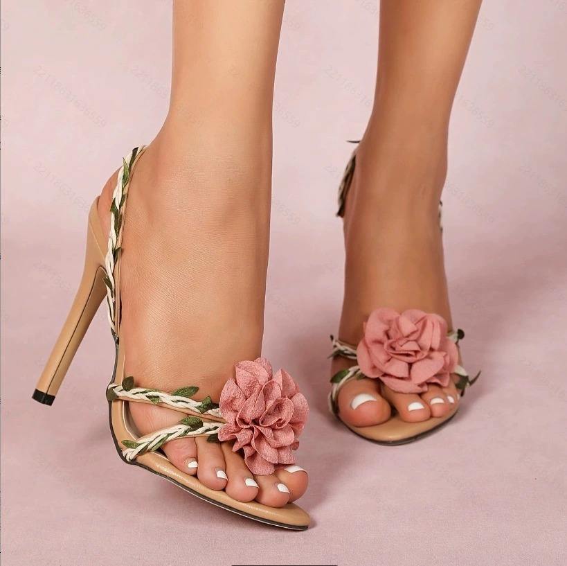 Women's Cross-Border Pastoral Floral Stiletto Heels Sexy Women Sandals Dreamy & Elegant Vine-pattern High-Heel Sandals