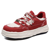 Mens Skate Shoes Platform Chunky Sneakers Retro Low Top Board Shoes Distressed Canvas Leather Streetwear Fashion Casual Sneakers