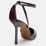 Sandales a Talons Hauts Women's Black Patent Leather Pointed-Toe Stiletto Heels Sandals - Open-Toe with Single Strap