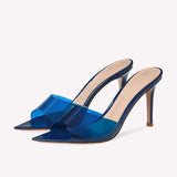 Babouches Femme Peep Toe Royal Blue Trendy Mules Mid Clear Transparent High Heels