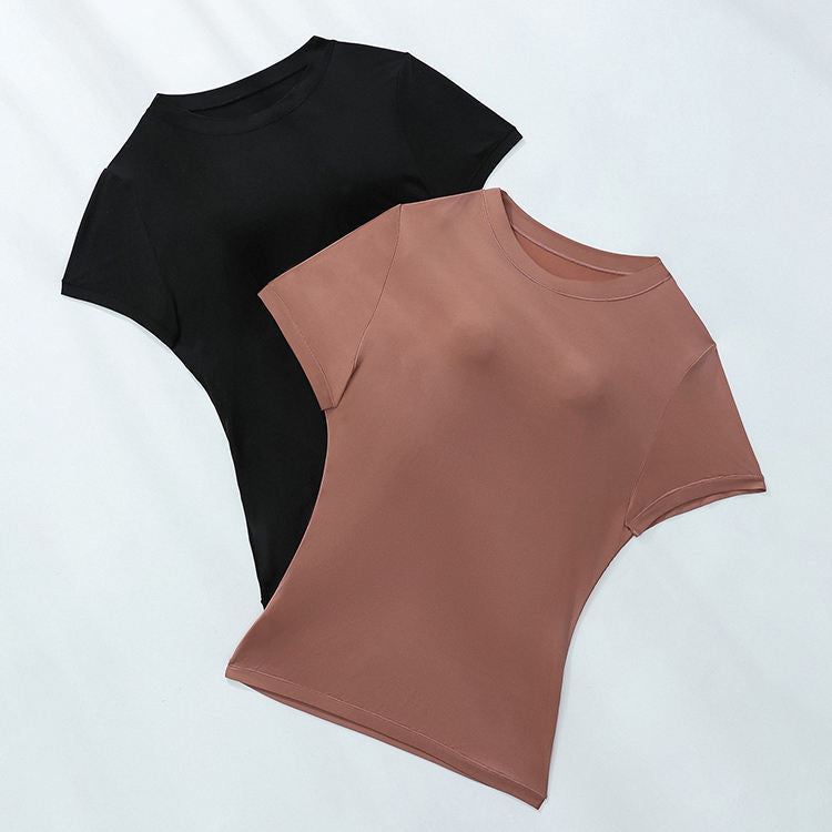 Summer Solid T Shirt Tight Blank Women's Stretch Sports T-Shirt Comfortable Breathable Plain Polyester Short Sleeve T-shirt