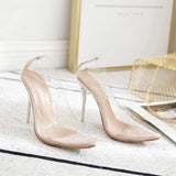 Zapatos Tacon PVC Upper Pumps Fashion Pointed Toe Stiletto Crystal Perspex Clear Heels for Ladies and Women