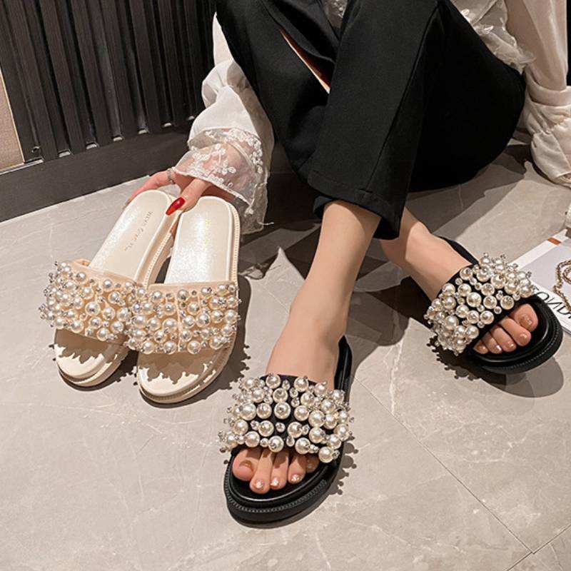 Big Pearl New Design Slippers Outdoor Casual Flat Women Sandals for Ladies