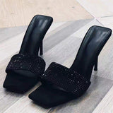 6CM/9CM New Fashion Talon Pour Femm Nouveau Rhinestone Shoes Sexy Black Diamond Heels for Women