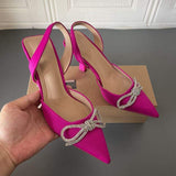 Rosy Red/Blue Sandalias De Verano Bow Rhinestone Slingback Strap Pumps New Ladies Heels 2025