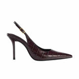 Ladies Burgundy Pattern PU Leather Pointed Toe Slingback Stiletto Pumps Adjustable Ankle Strap for Evening Work Events