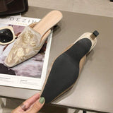 Chaussures Pour Femmes Talon 5CM Pointy Toe Kitten Low Heels Slippers Women Mules Shoes