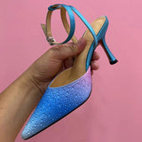 Chaussures a Talons Hauts Pour Femmes High Quality Ankle Strappy Trendy Cover Toe Sexy Rhinestone Luxury High Heels for Women
