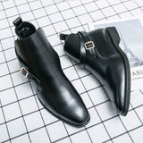 Buckle Strap SIze 38-48/6.5-14 Fashion Designers Durable Formal Business Footwear Men Other Ankle PU Leather Boots