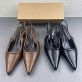 Women Pointed Toe Slingback Kitten Heels Comfortable Office Dress Shoes Low Heel Pumps for Professional Workwear Black Brown