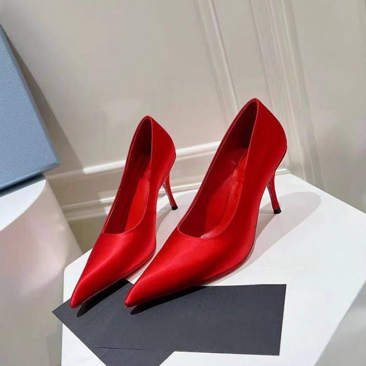 Women Sexy Pumps Good Quality Satin Material with Slim Heel Professional Pointed-Toe Plus Size Low-Cut Style for Ladies