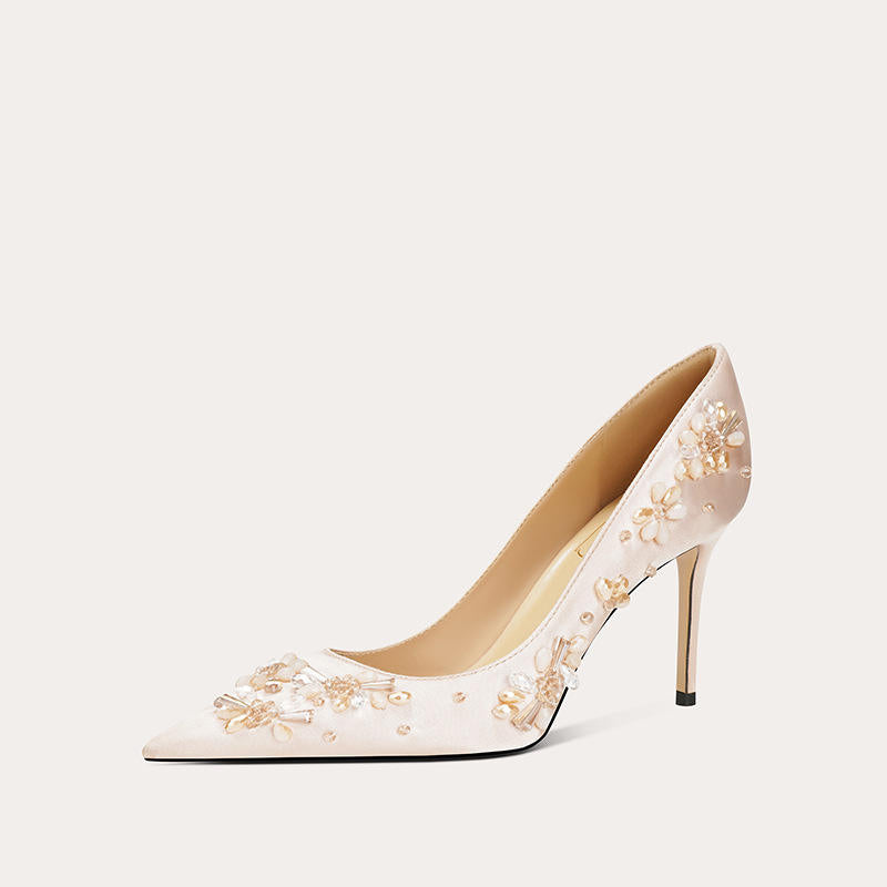 Spring Autumn Wedding Bride Rhinestone Flower Pink Fashion Sexy Work Shoes 6cm/8CM Female Heels